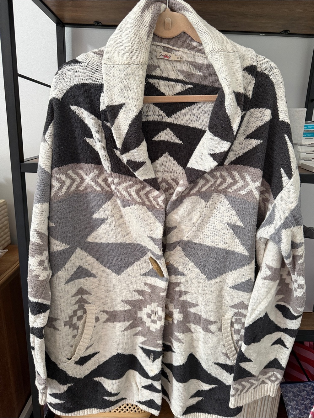 Faherty Shawl Collar Women/Mens Sweater Cardigan - Cream & Gray